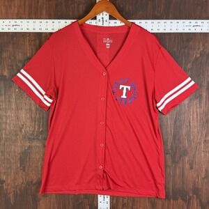 Texas Rangers MLB Jersey Shirt‎ Button Up V Neck Campus Lifestyle Red Women XL